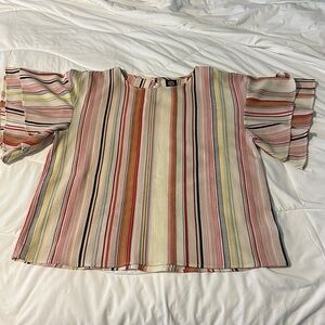 Bobeau striped ruffled short sleeve top, size medium